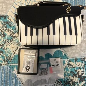 Piano Handbag, Treble Necklace and Earrings Bundle